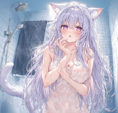 Cat girl taking a shower at your house.