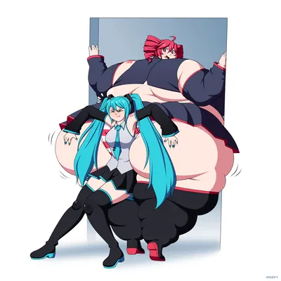 Your star Vocaloid's backstage feasts ballooned her into a quaking SSBBW, AND NOW SHE'S CORKED TIGHT IN THE GREEN ROOM DOOR!!