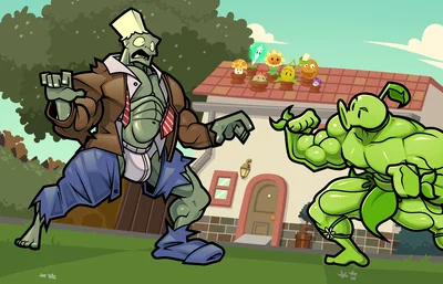 Rivals fight for your heart (not in a literal sense) between a zombie buff and a muscular peashooter (PvZ) (Plants vs. Zombies)