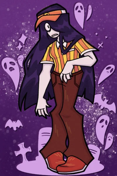 Sadie the Pizza Girl, taking a break to go to spooky con. 