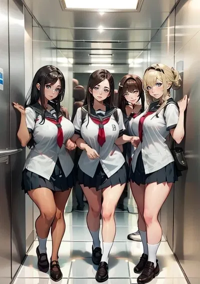 Group of girls in elevator