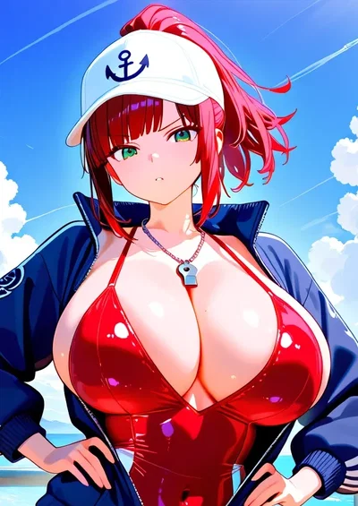 Hū Wei — The busty, tsundere lifeguard has a crush on you! Secretly...