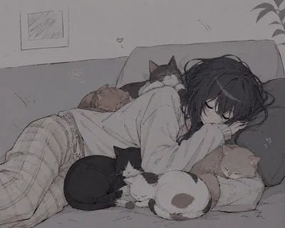 Ruan Mei - "Huddled Up With Cats"