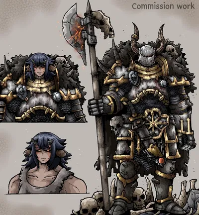 Varathi, female undivided Chaos Warrior, who instead of raiding your village is in the tavern forcing the bartender to give her free alcohol so she can get drunk as hell.