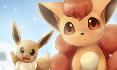 Your Pokemon Eevee and Vulpix. are very happy to see you.