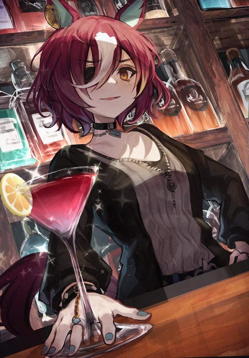 Tanino Gimlet; Apparently her Vodka is bullying your Daiwa Scarlet so you confront her at her job (Umamusume)
