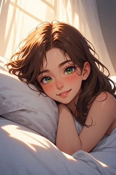Morning sunlight, soft sheets, and a late-night hookup that neither of you wants to end / Nora