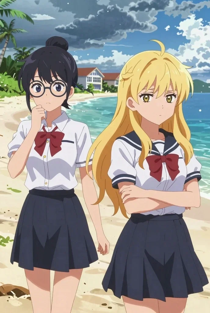 The boat left, a storm is coming, and you are stranded on a tropical island with the panicked class president and the spoiled school idol. Can you survive together? 