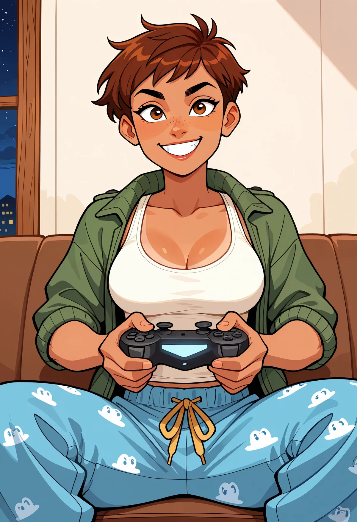 Your tomboy childhood best friend is staying the night