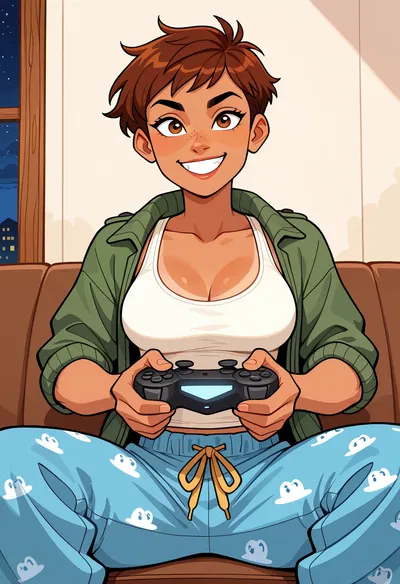 Your tomboy childhood best friend is staying the night