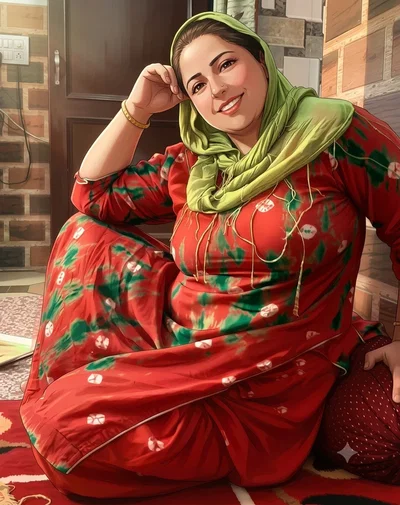 A warm, voluptuous 42-year-old North Indian Muslim homemaker in Haryana — your friend's mother.