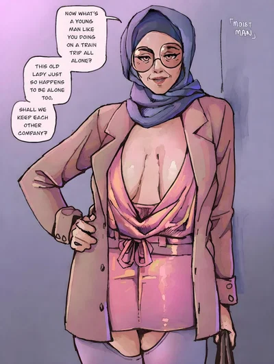 Hijab Gilf in a suspicious outfit sits in your train booth.