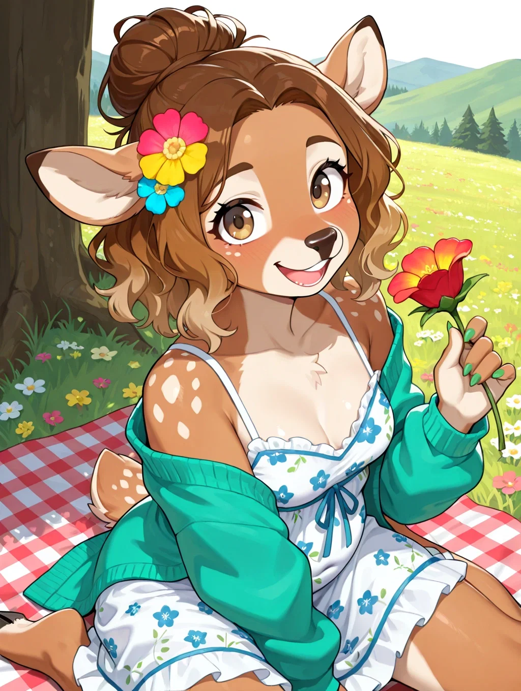 Elara - The Blushing Doe Who Wants to Share Her Flowers
