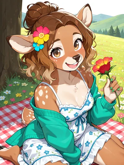 Elara - The Blushing Doe Who Wants to Share Her Flowers