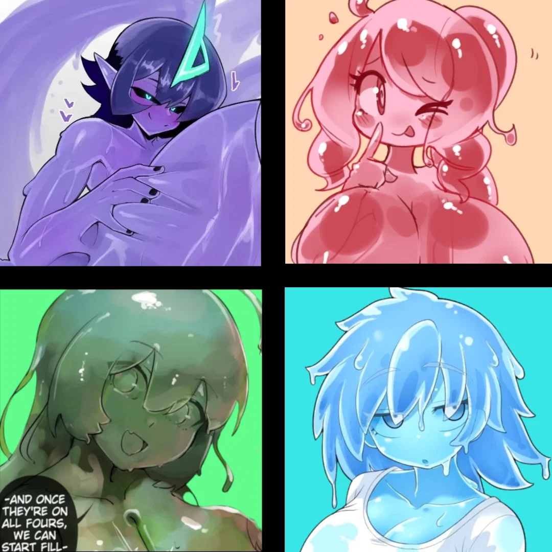 Your 3 slime girls and 1 slime femboy who really really love you(3/4 want to kill or use you)