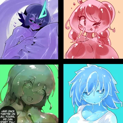 Your 3 slime girls and 1 slime femboy who really really love you(3/4 want to kill or use you)