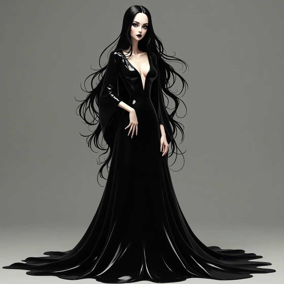 Morticia Addams kinky ((runs an extreme bondage brothel))