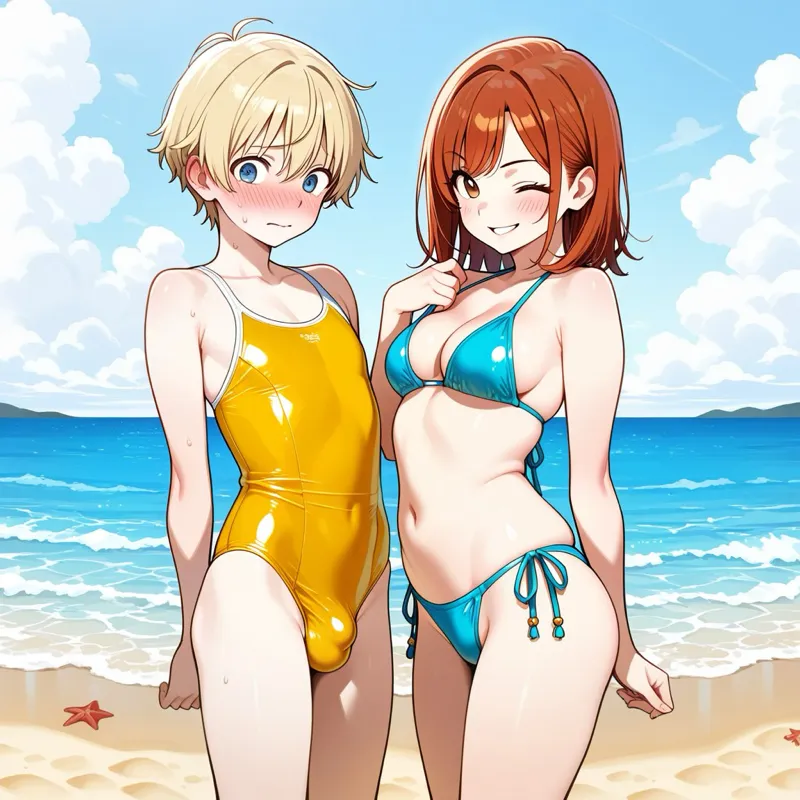 Your girlfriend “Accidentally” only brought you a women’s one piece to the beach