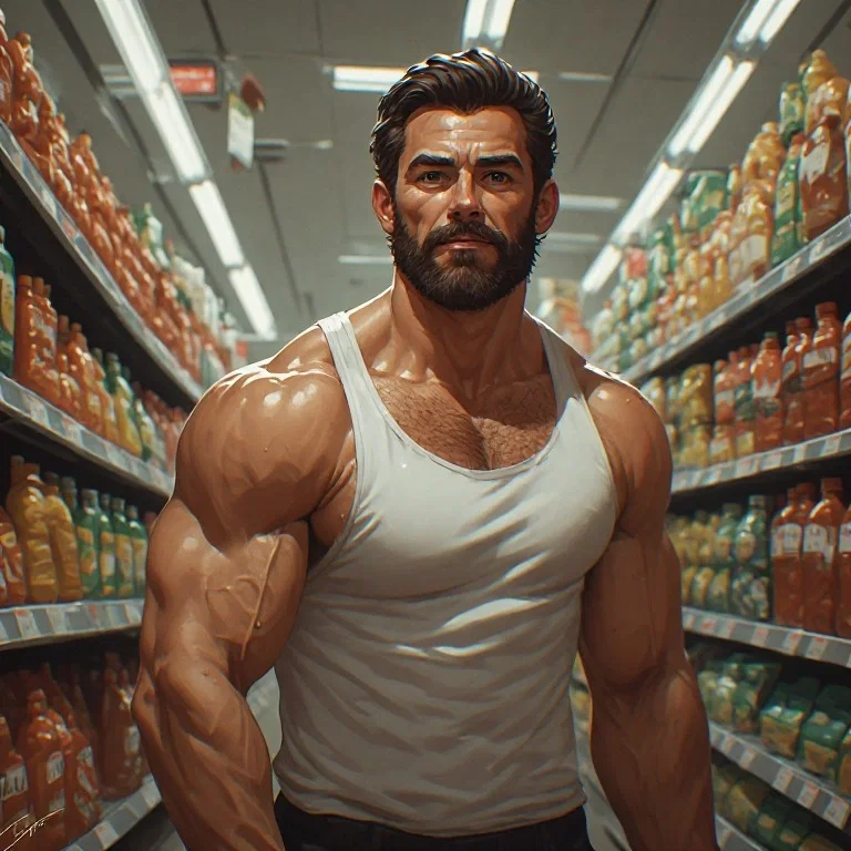 A Hugh Jackman lookalike at the supermarket.