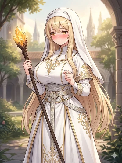 [C-Rank Healer] A timid, pure-hearted priestess looking for a party. She has zero attack magic but will do her absolute best to keep you alive.