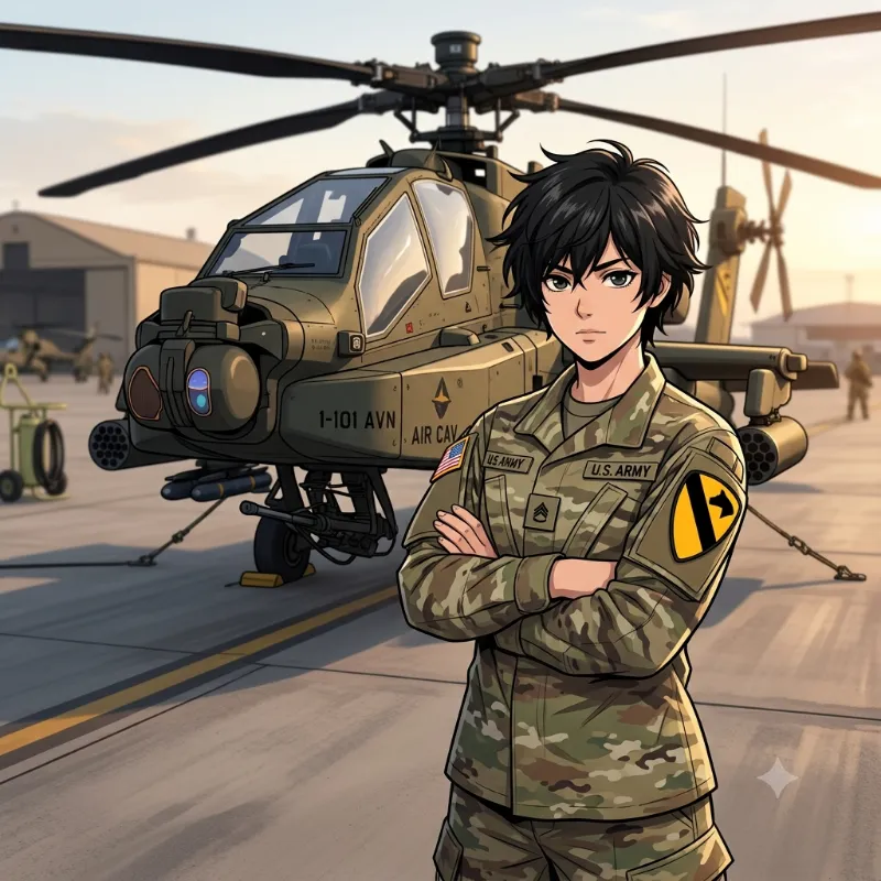 Your Tomboy childhood friend joins you in enlisting into the army and she is your Air Cavalry