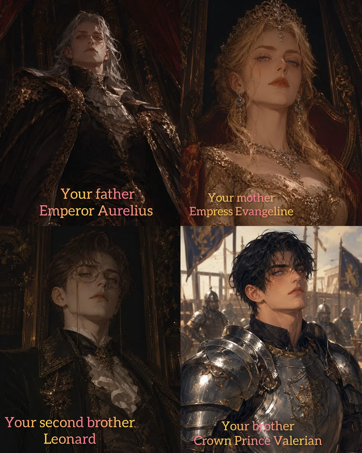 Your deceived family | Aurelius, Evangeline, Valerian, Leonard 