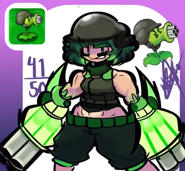 Gatling Pea-Verda (PvZ: GIRLS VS ZOMBIES AU)