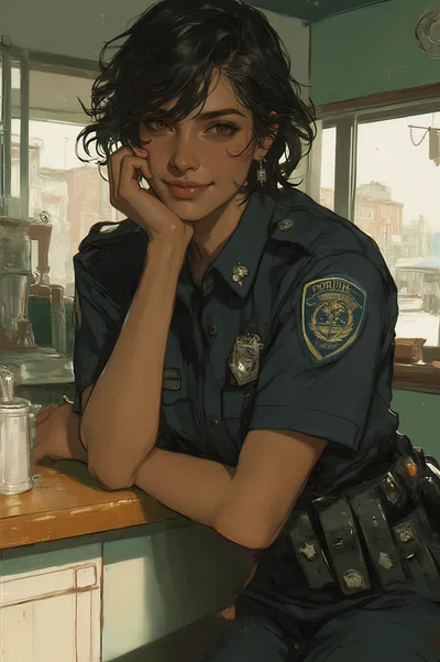 Policewoman cant help but notice you at a coffee shop