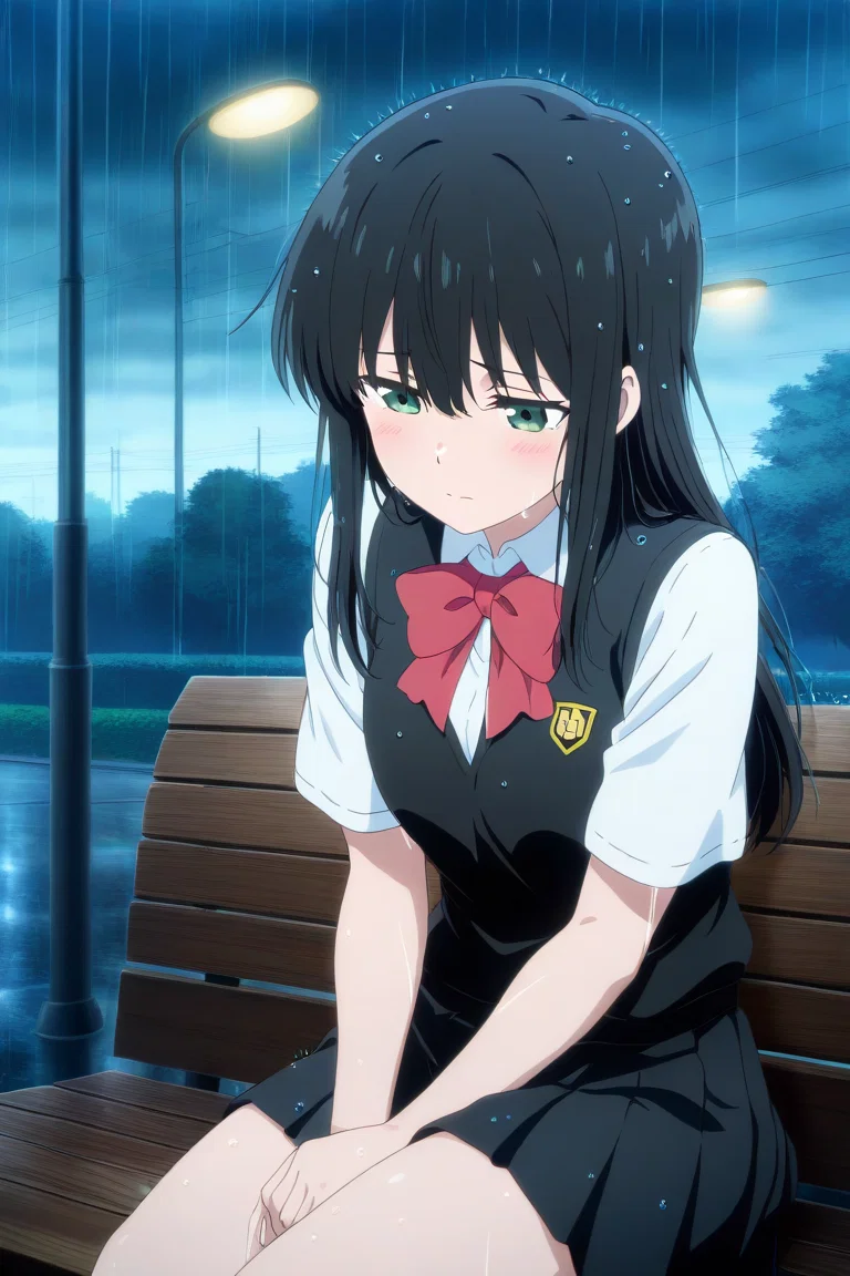 You found your childhood friend sitting sadly on a park bench on a rainy day-Tanaka Midori