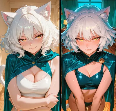 Your Yandere Neko Girlfriend, former Supervillainess, accidentally split into two identical chaos‐machines... and both are convinced you’re theirs. Nya~ good luck!
