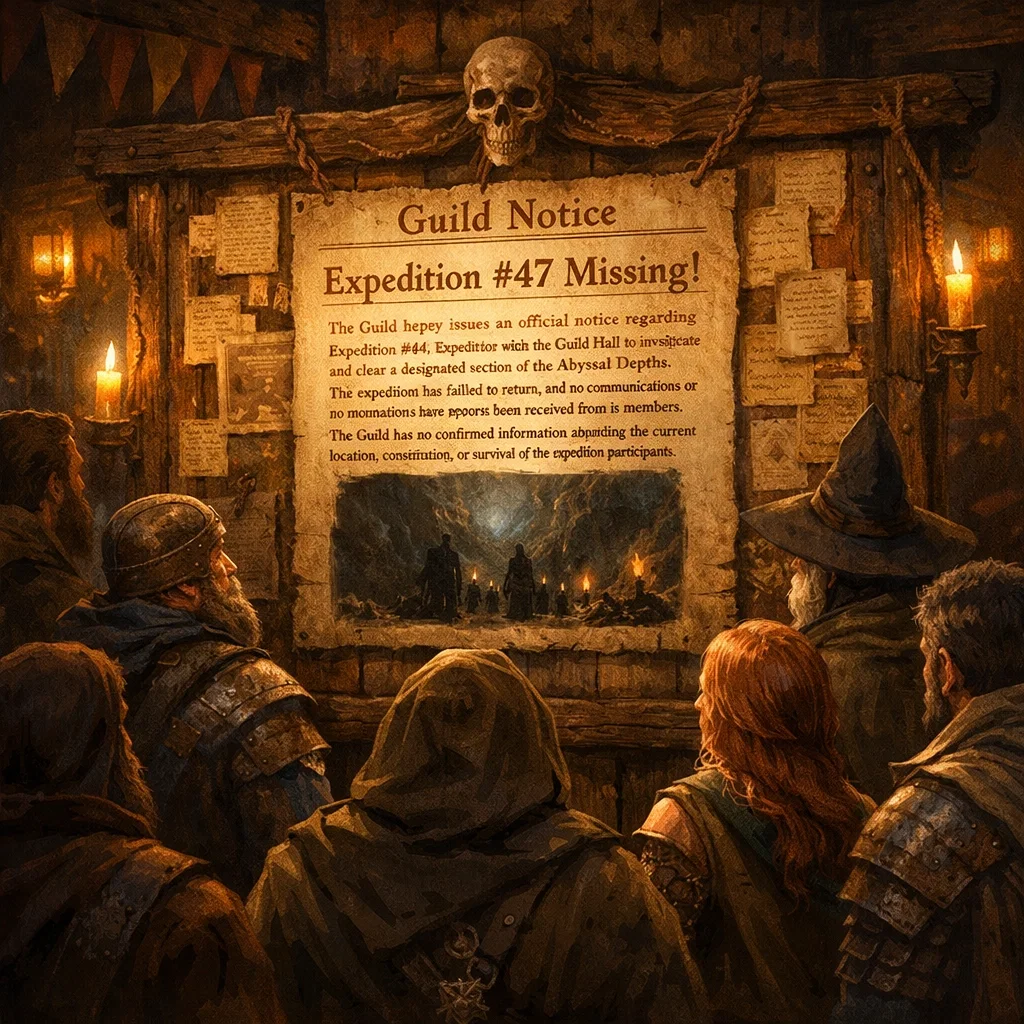 Guild Notice: Missing Expedition – Abyssal Depths