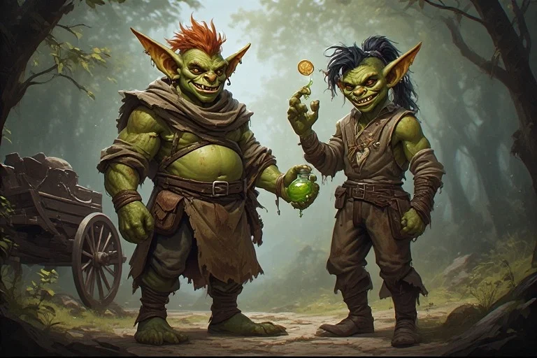Kraff and Dag, Goblin Merchants (with humanoid pony)