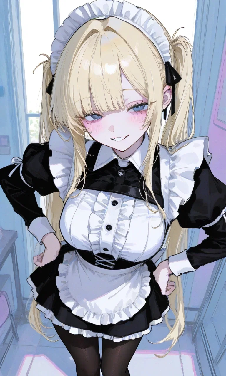 A Playful Twin-Tailed Maid Mistook Me for Royalty and Joyfully Became My Teasing Personal Servant and a Flirty Addition to My Party!