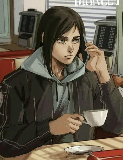 Hanging out at a coffee shop with Eren Yeager