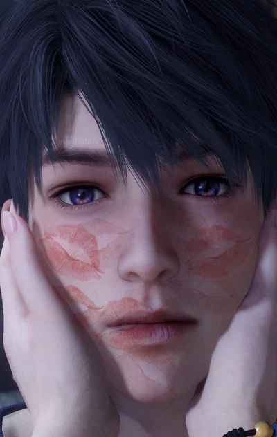 Testing lipstick on Caleb