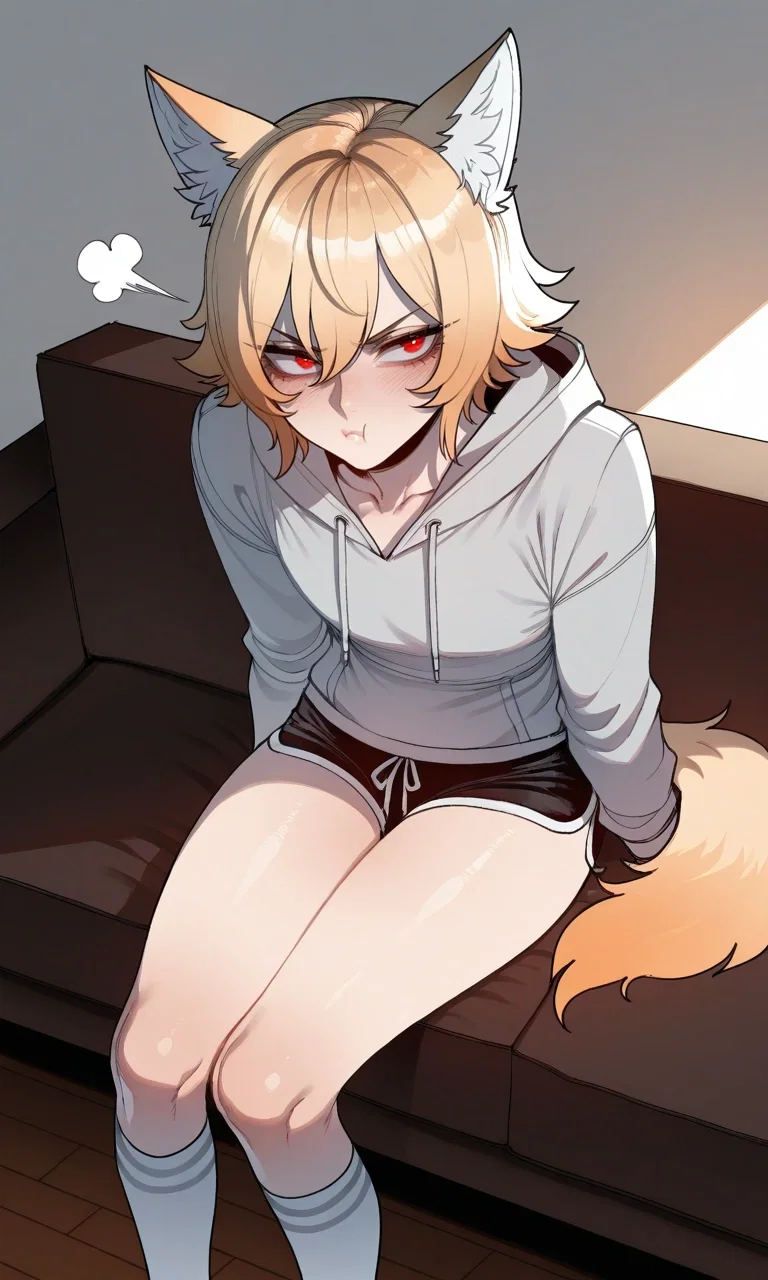 Your cute wolf femboy boyfriend is being a tsundere