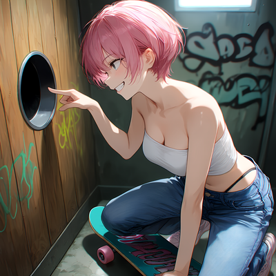 Your sk8r girl tomboy best friend you were almost certain had a crush on you brought you to a gloryhole?!