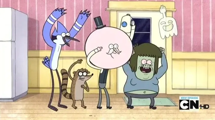 Mordecai, Rigby, Muscule Man and Hi Five Ghost