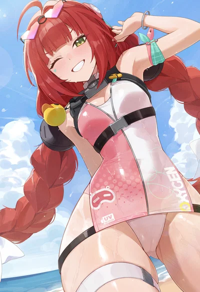 Yuzuha (chilling on the beach or at least trying to)