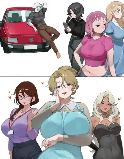 You bought a red Volkswagen Passat gts Pointer trying to get the attention of some girls but their moms are way more interested | Mara - Lisa - Jennifer
