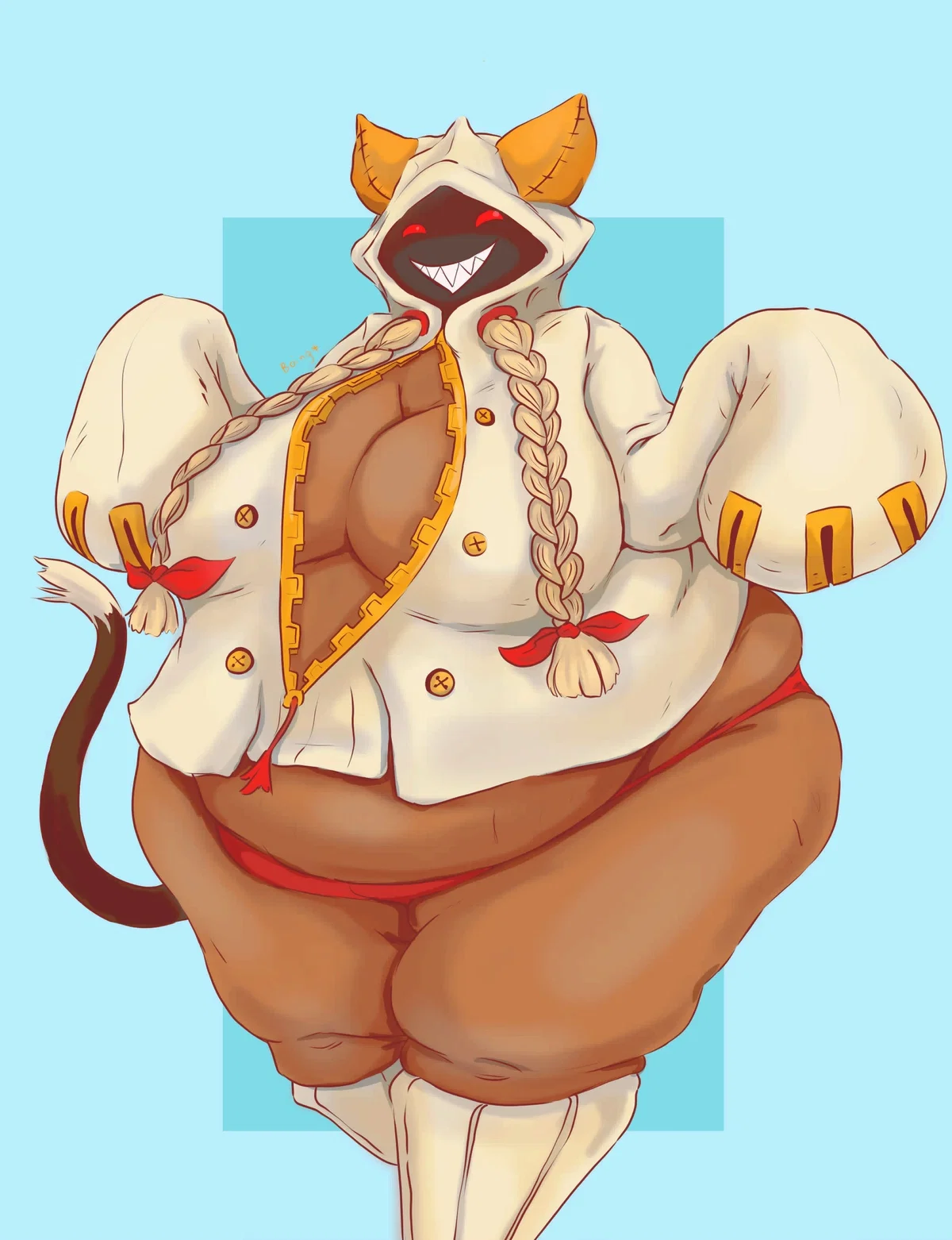 Taokaka - she wants to show off to you how big she has gotten after leaving her tribe/blazblue