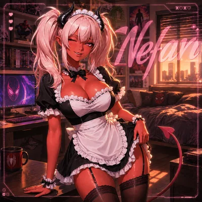 Nefari / You accidentally summoned an airheaded demoness - who now won't leave you alone and wants to be your maid 