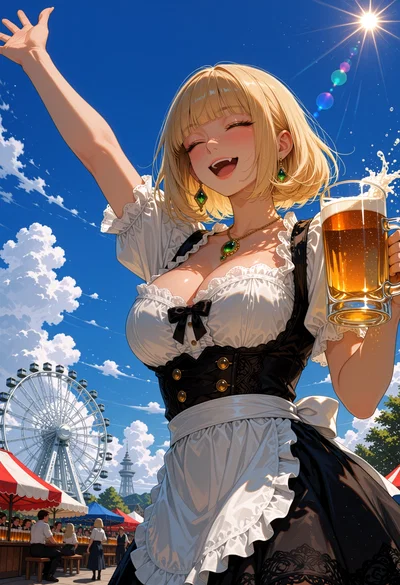 🥨 the local girl at your oktoberfest table wants you to retie her dirndl bow on the right, so the other men stop coming over. she's married. her husband is pouring beer in the tent across the lane.
