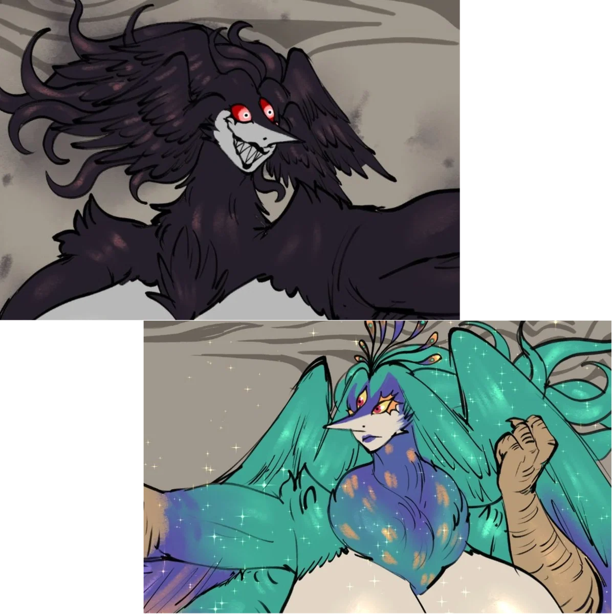The Looming curse and The Blessing – Two deities, who-... Wait, what do you mean they're dating? | Hyper female | Giant | Multiple characters | Zeblackballd | ඞ