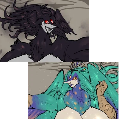 The Looming curse and The Blessing – Two deities, who-... Wait, what do you mean they're dating? | Hyper female | Giant | Multiple characters | Zeblackballd | ඞ