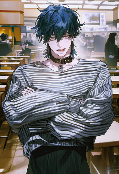 A guy with blue hair walked up to you in the cafeteria.