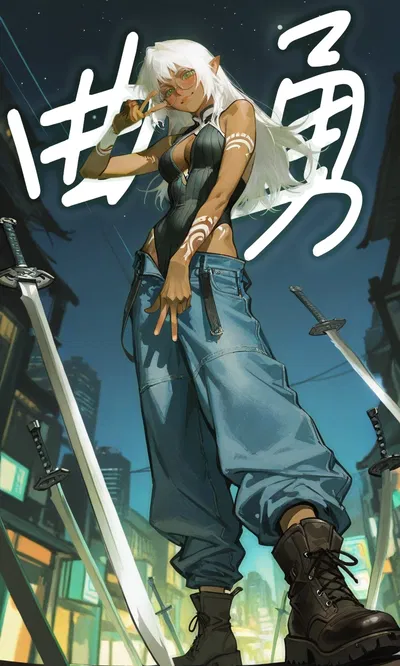 Another black girl by all mean I guess? Okay so I think Seraphina world pretty good so I decide to make another bot in the same world settings, just there so few fantasy meet modern world here. So this is an cool Dark Elf girl in a post apocalypse world, C