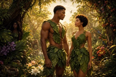 Lillith tempts Adam in Eden 