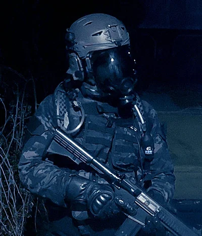 Blue Umbrella Soldier