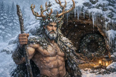 Green Man Winter Hibernation with Cernunnos